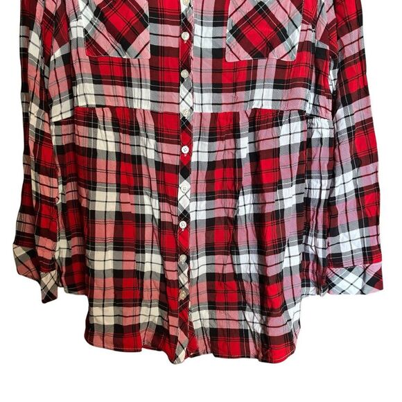 Torrid Tunic Top Womens 2X Multicolor Tartan Plaid Button Up Collared Blouse - Picture 4 of 9